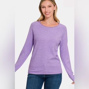 Zenana Rolled Round Neck Long Sleeve Sweater